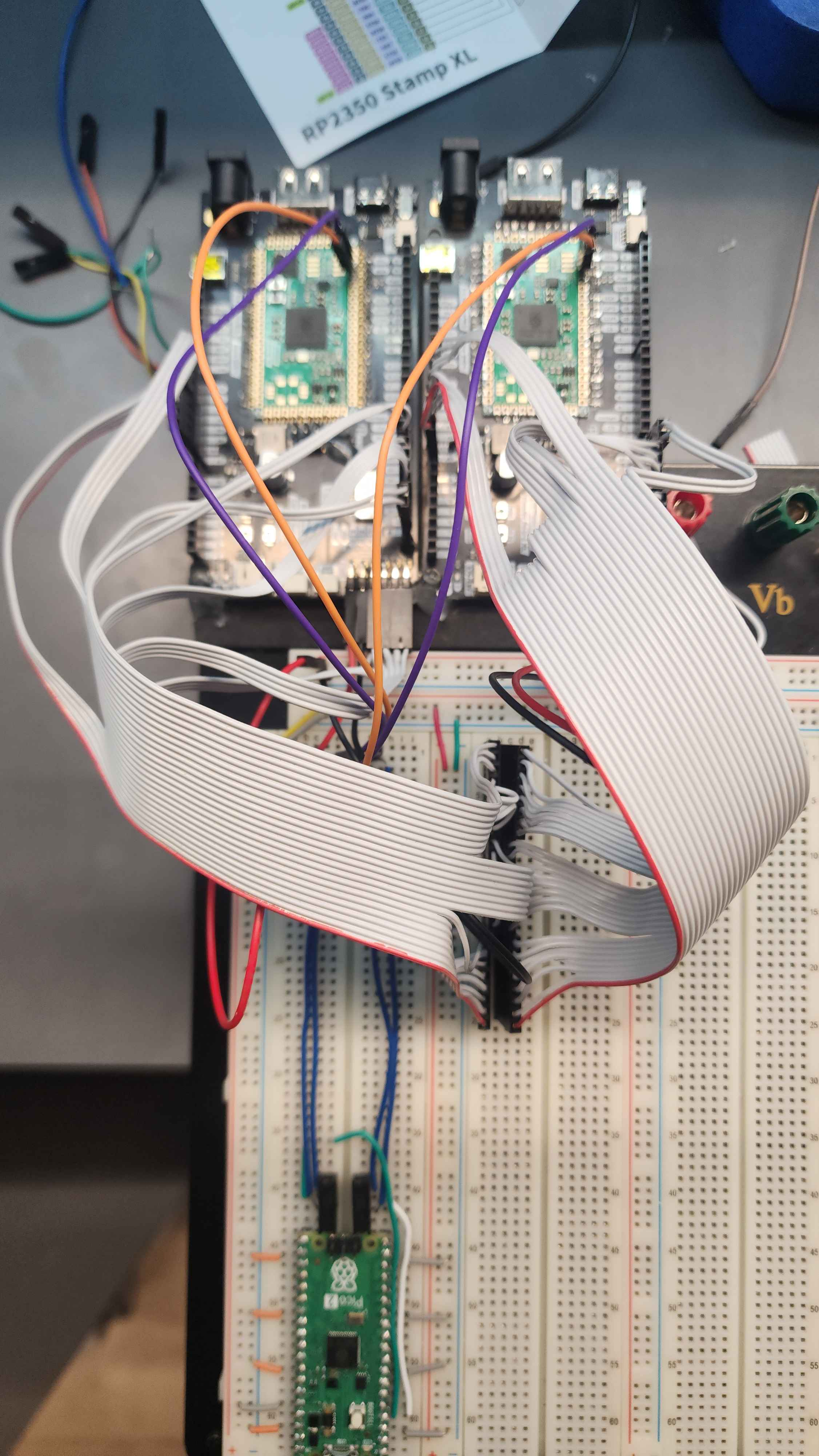 ribbon cables installed on breadboard